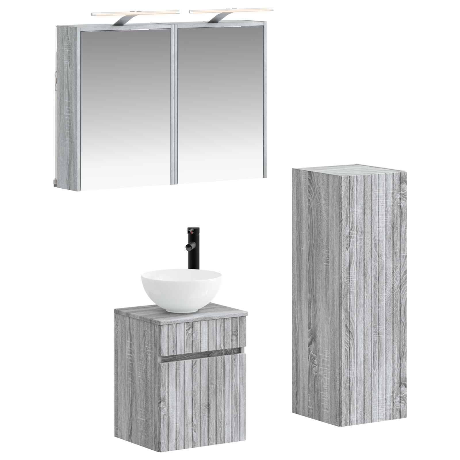 vidaXL Badezimmermöbel-Set 4 pcs Grau Sonoma Ingenieurholz und Glas