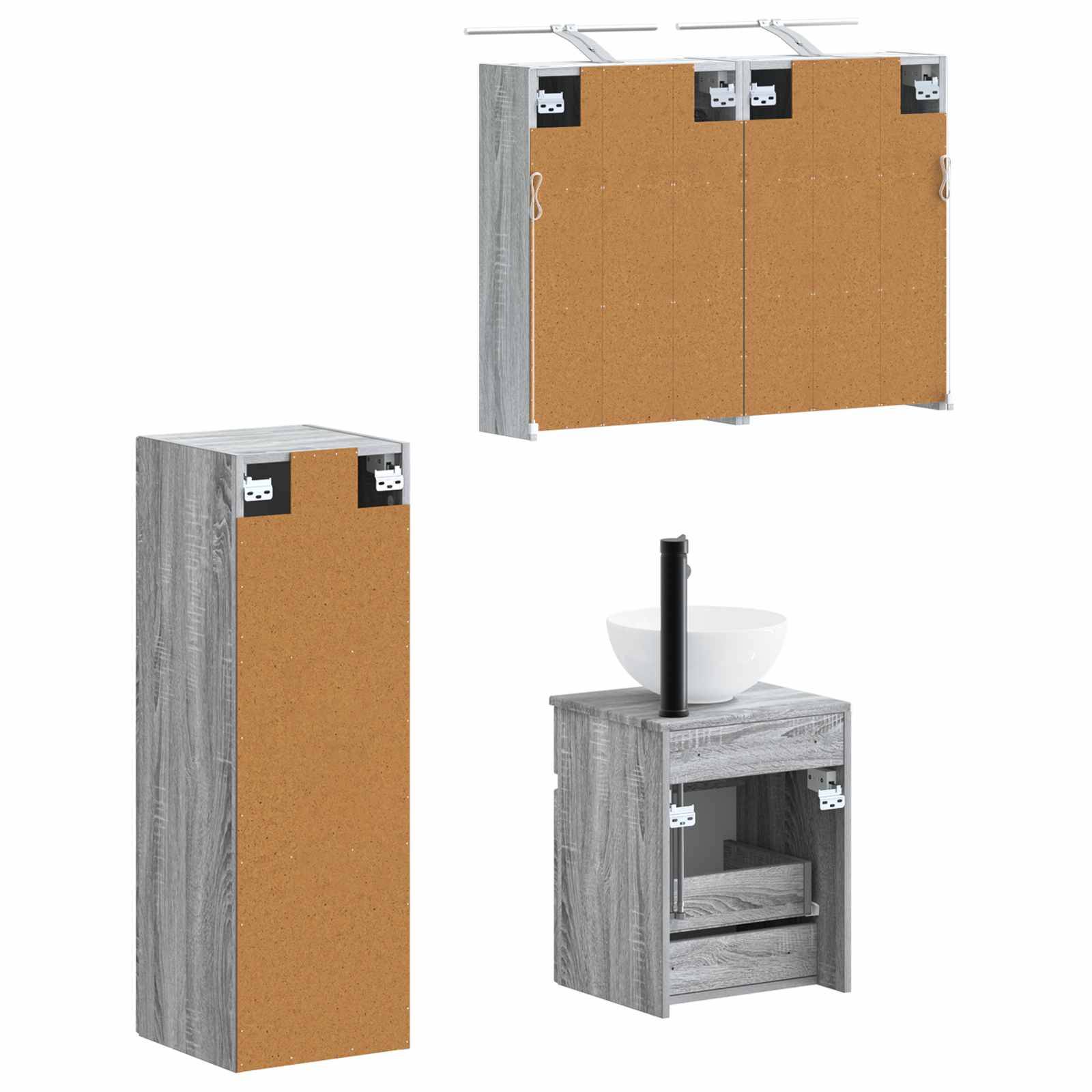 vidaXL Badezimmermöbel-Set 4 pcs Grau Sonoma Ingenieurholz und Glas