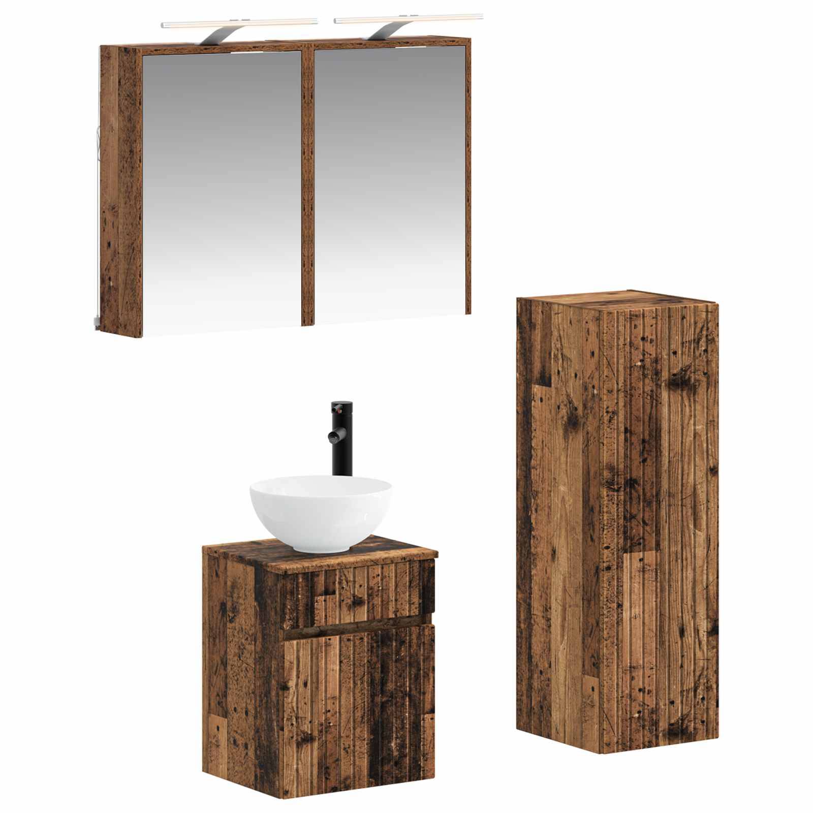 vidaXL Badezimmermöbel-Set 4 pcs Altholz Ingenieurholz und Glas