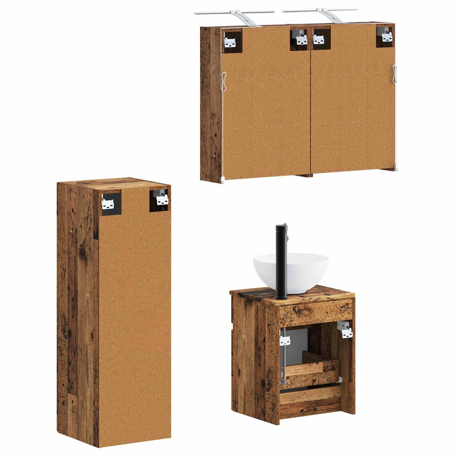 vidaXL Badezimmermöbel-Set 4 pcs Altholz Ingenieurholz und Glas