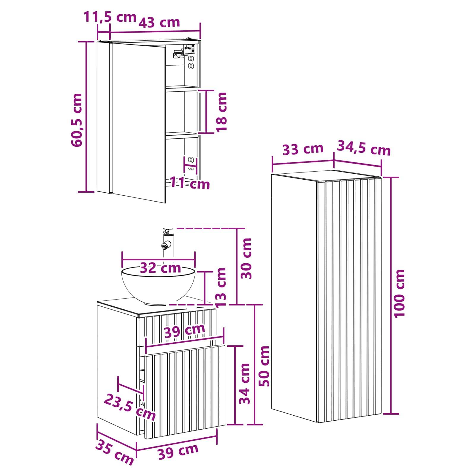 vidaXL Badezimmermöbel-Set 4 pcs Geräucherte Eiche