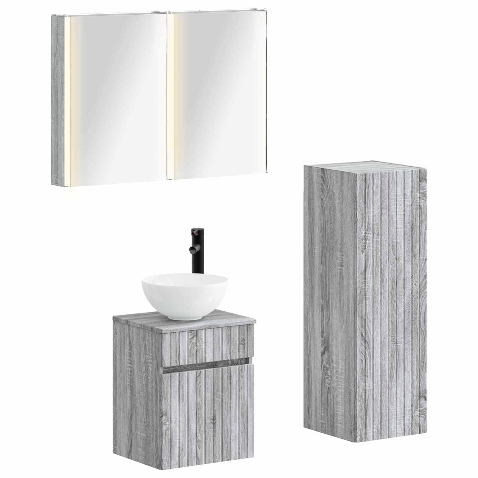 vidaXL Badezimmermöbel-Set 4 pcs Grau Sonoma Ingenieurholz und Glas