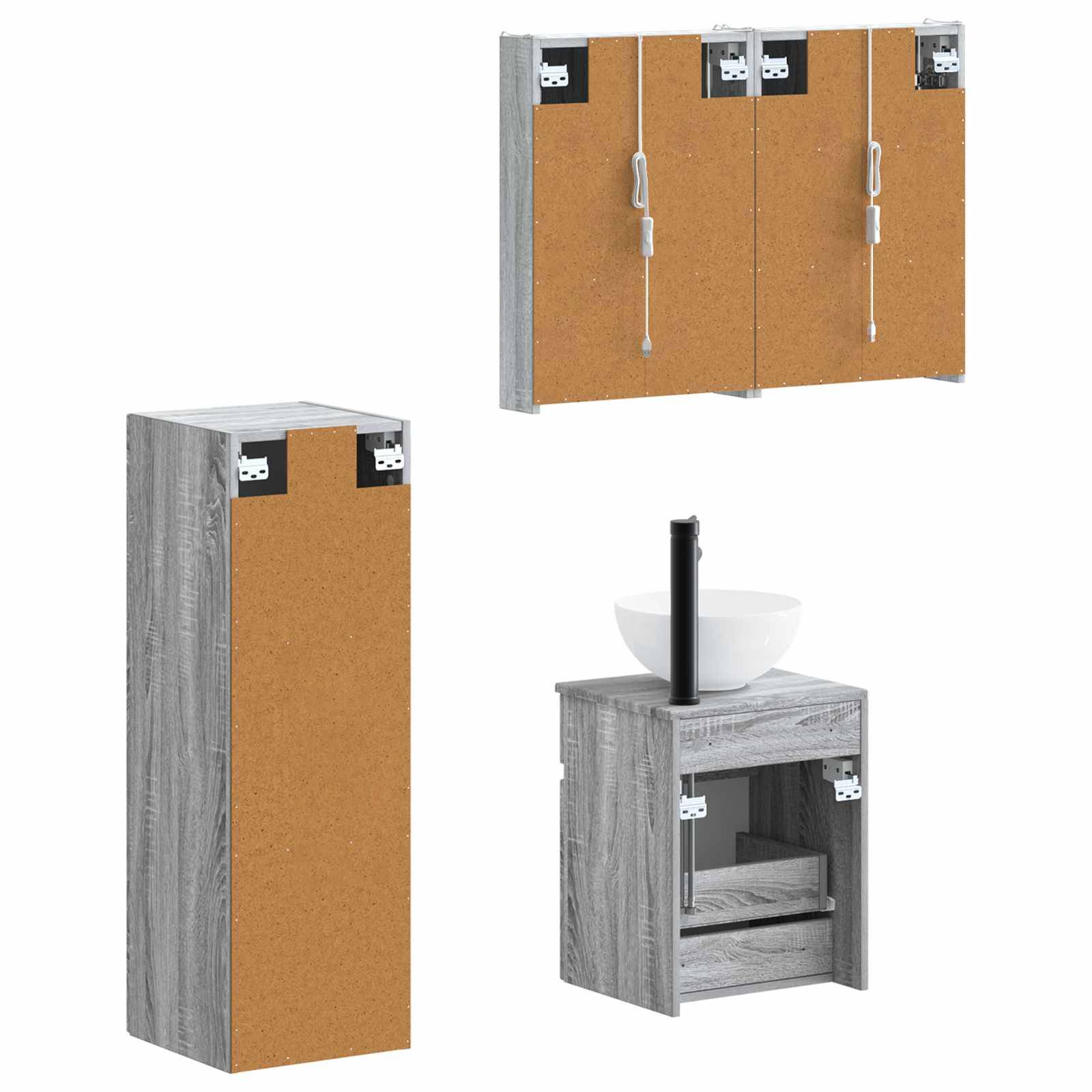vidaXL Badezimmermöbel-Set 4 pcs Grau Sonoma Ingenieurholz und Glas