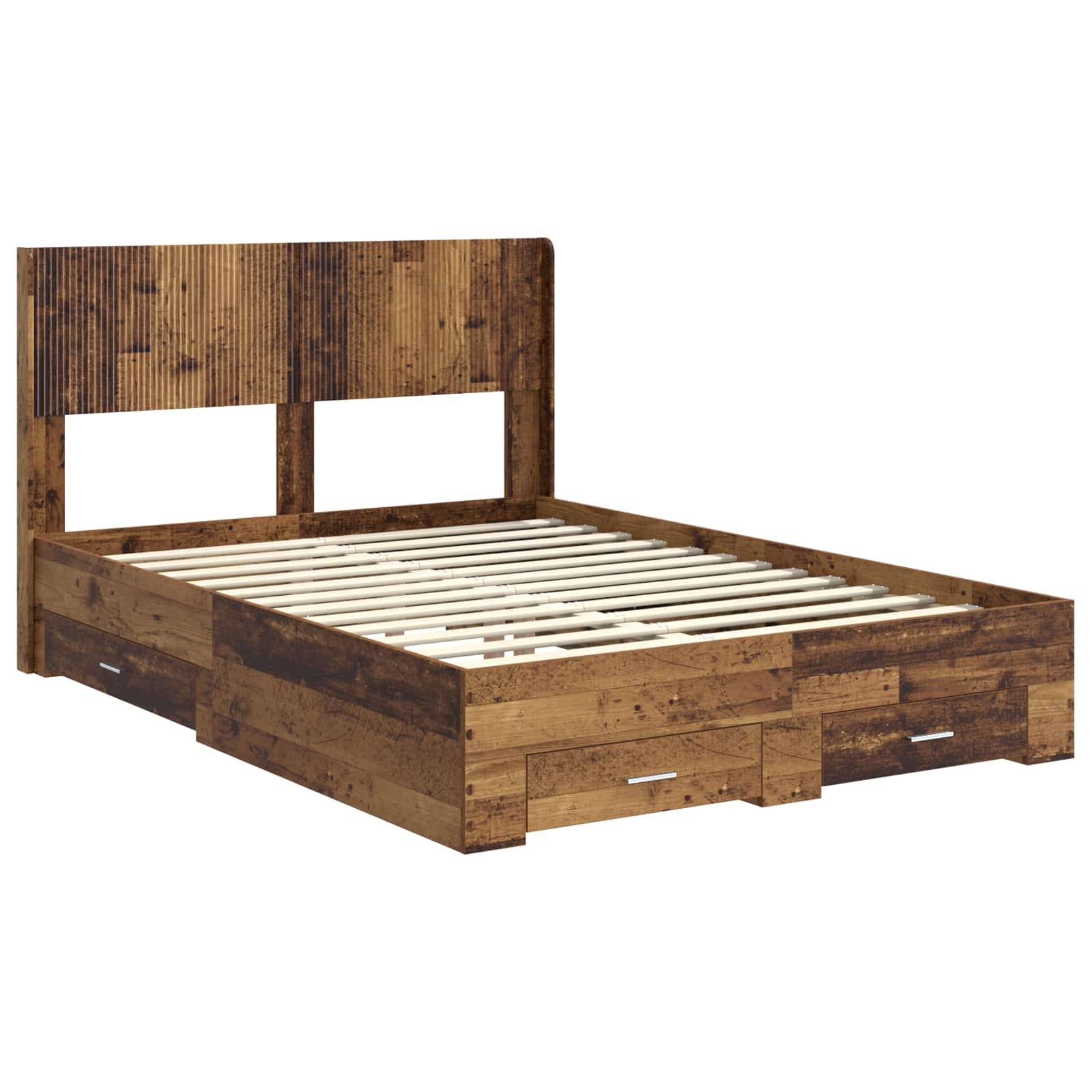 vidaXL Bettgestell mit Stauraum und Kopfteil Altholz 120 x 190 cm