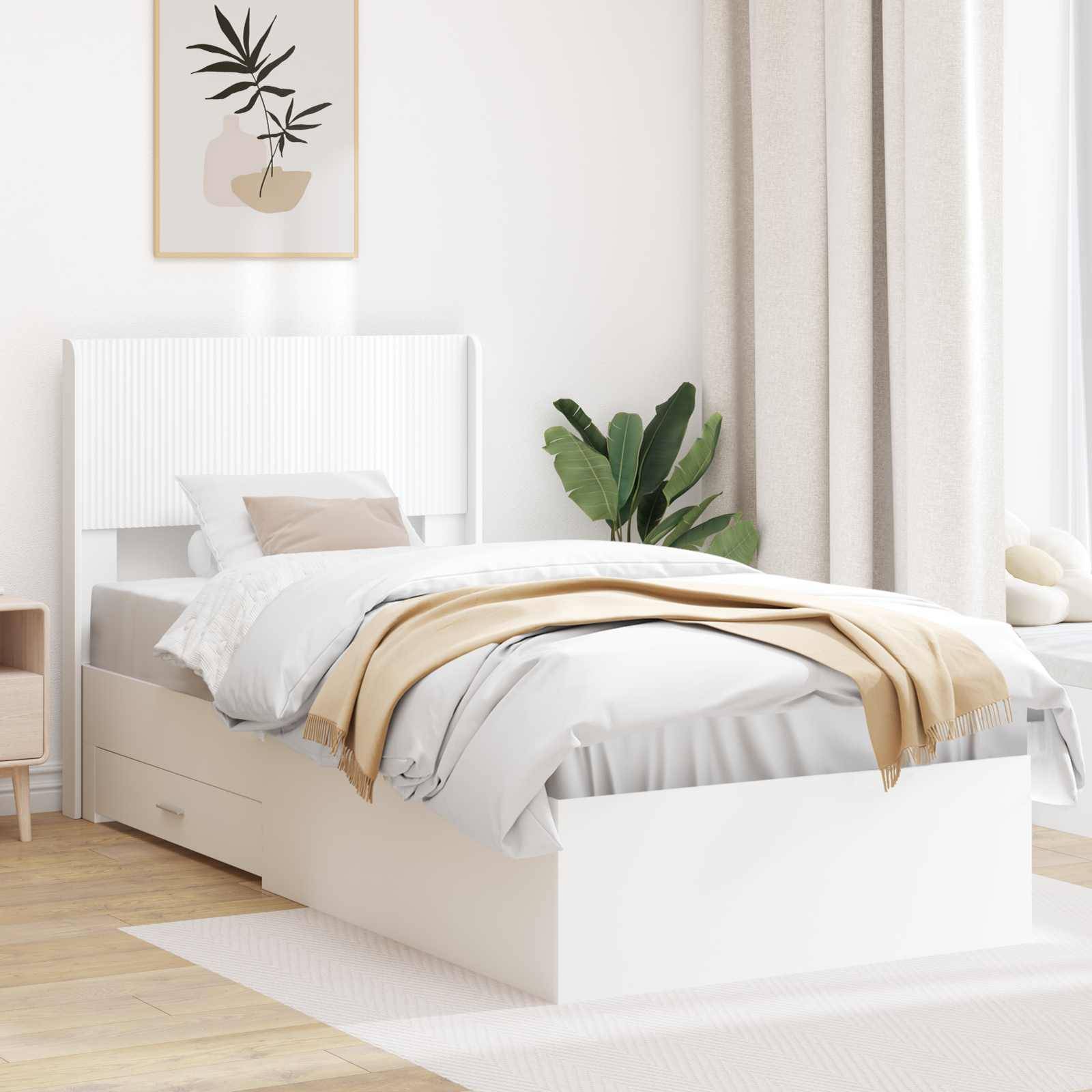 vidaXL Bettgestell mit Stauraum und Kopfteil Weiß 90 x 190 cm