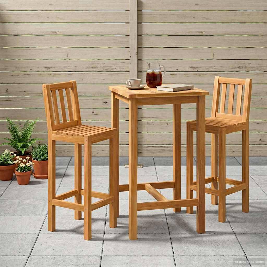 vidaXL Outdoor Bar Set 3 pcs Unbehandelt Massivholz Teak