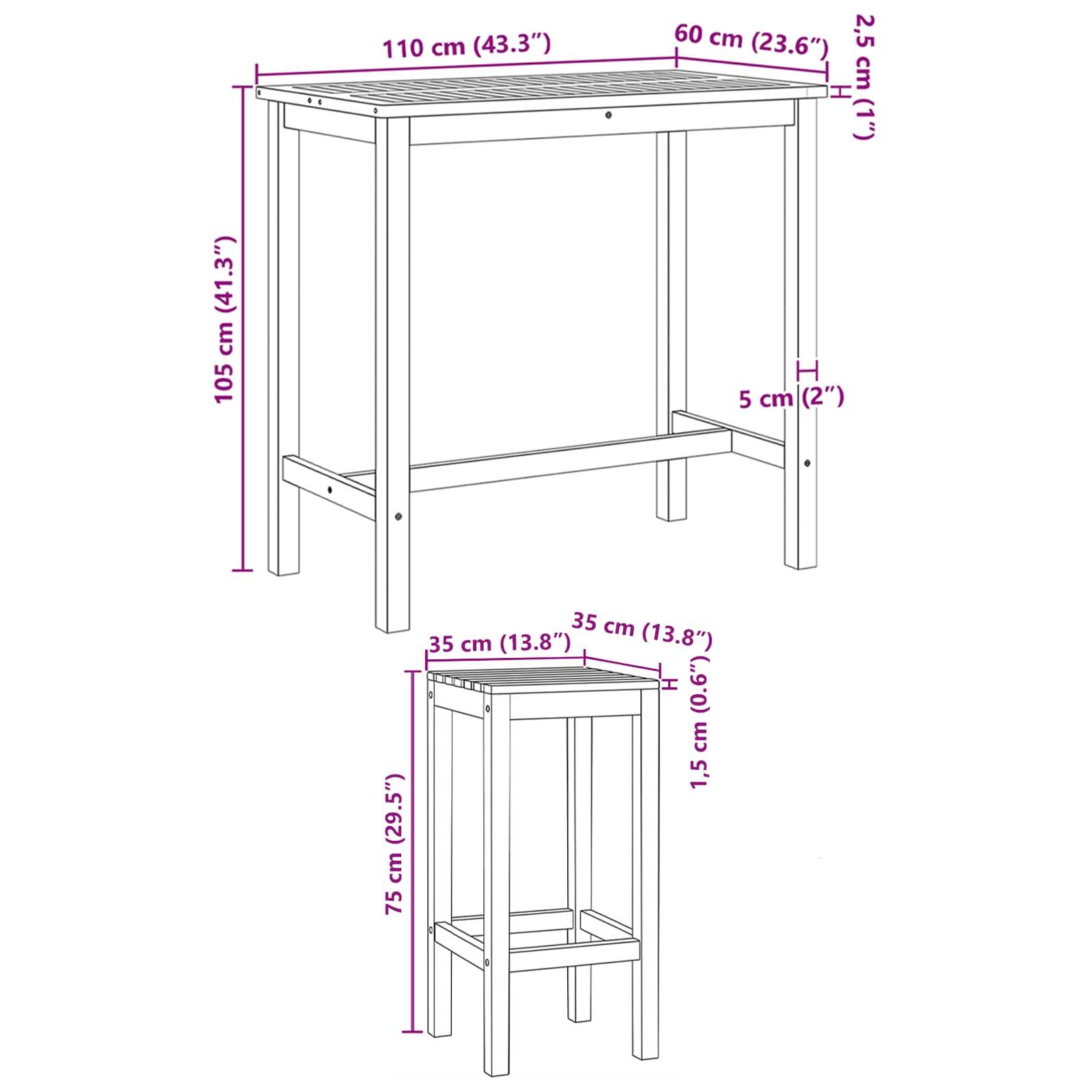 vidaXL Outdoor Bar Set 5 pcs Unbehandelt Massivholz Teak