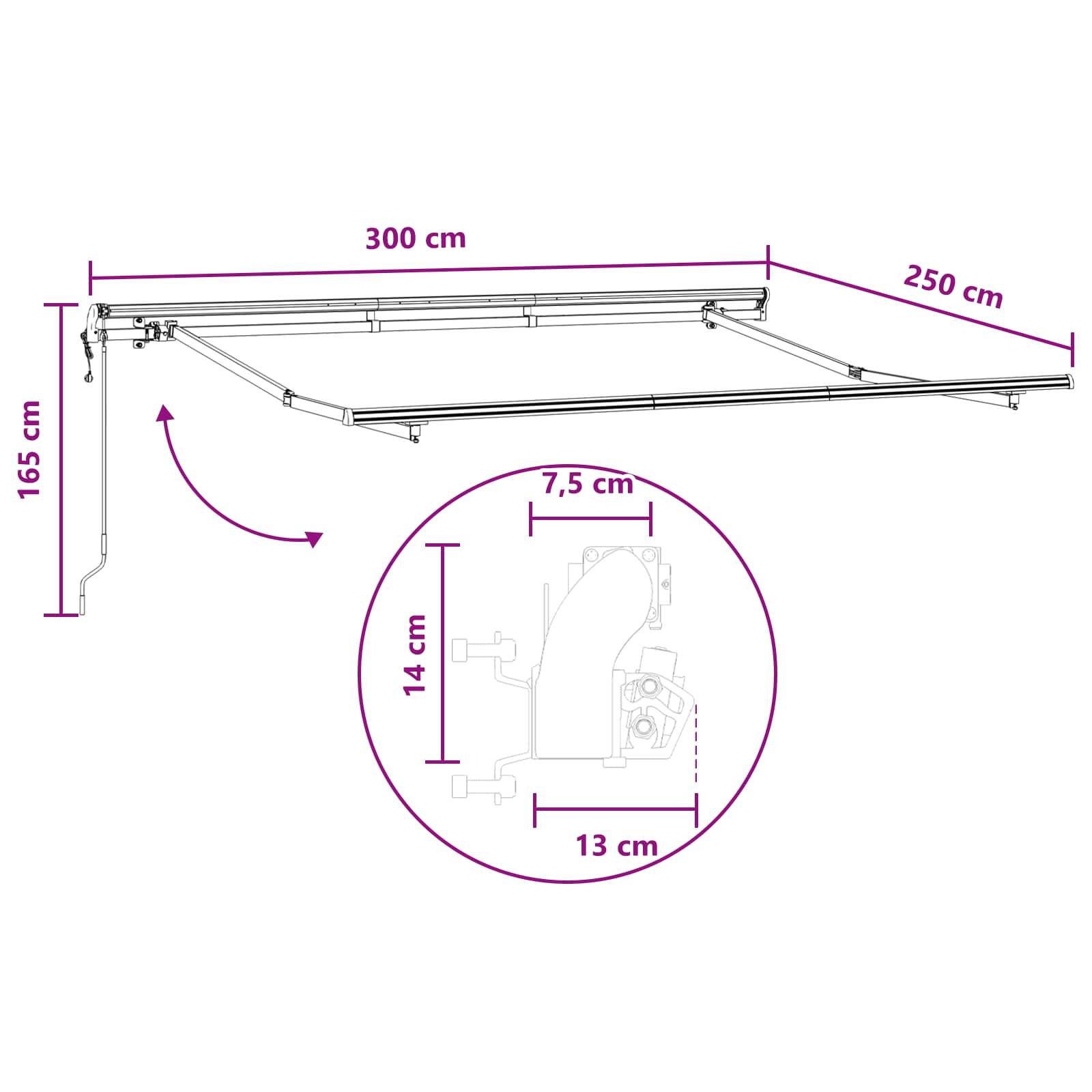 vidaXL Einziehbare Markise Hellgrau und Weiß 300 x 250 cm