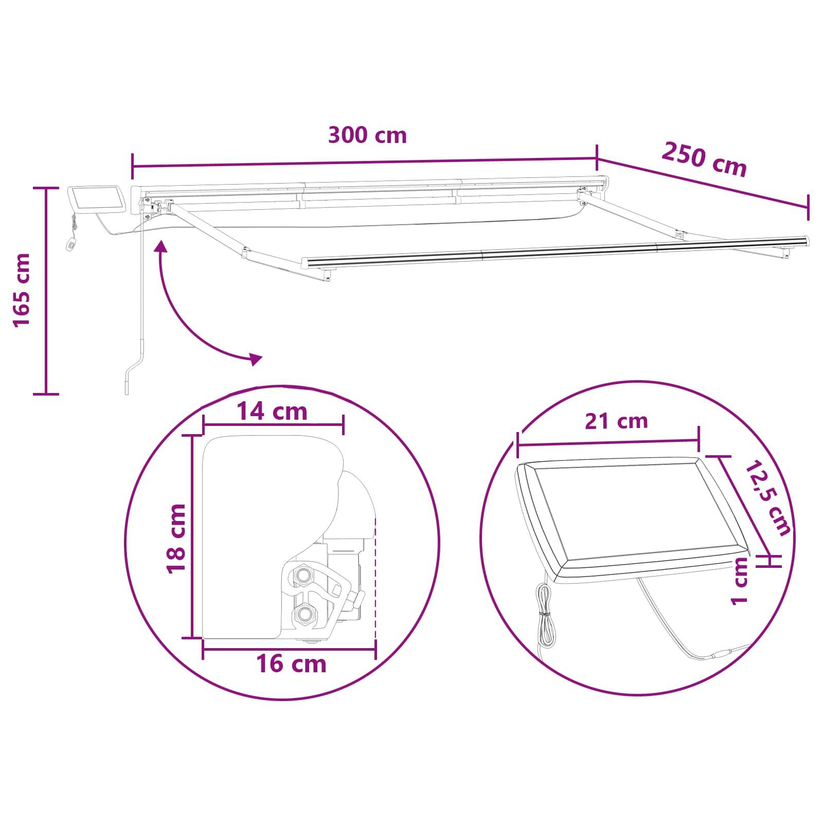 vidaXL Manueller Markisenrahmen mit LEDs Hellgrau und Weiß 3 x 2,5 m