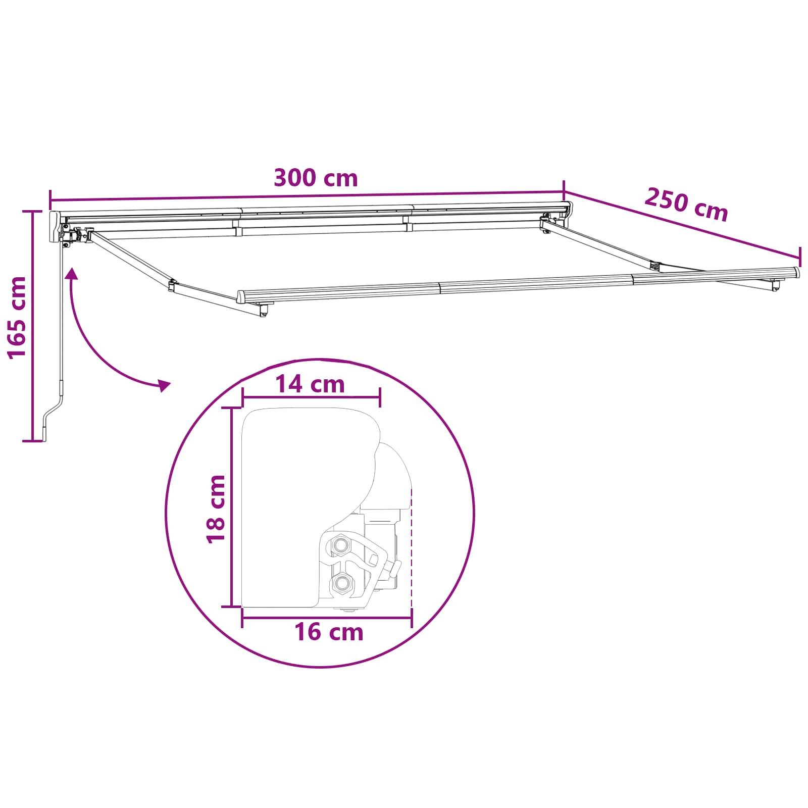 vidaXL Manueller Markisenrahmen mit LEDs Hellgrau und Weiß 3 x 2,5 m