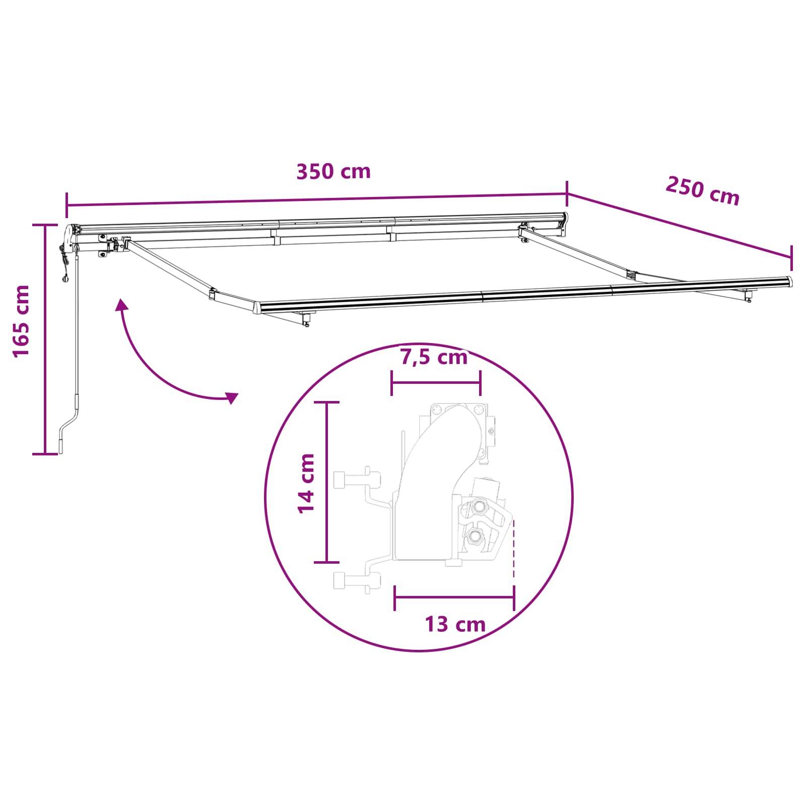 vidaXL Ausziehbare Markise Sand 350 x 250 cm Stoff und Aluminium