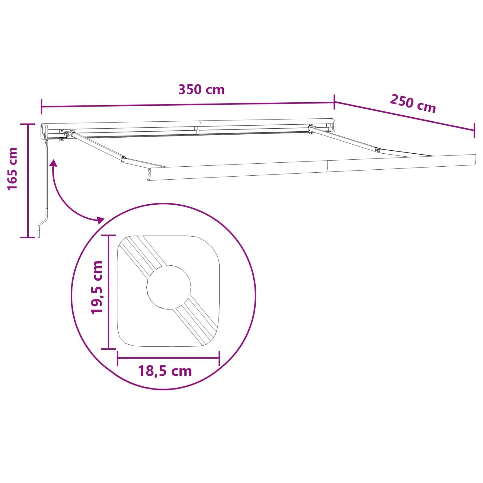 vidaXL Einziehbare Markise Hellgrau und Weiß 350 x 250 cm