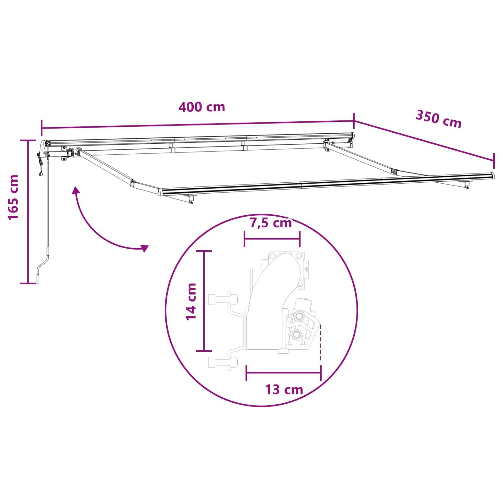 vidaXL Einziehbare Markise Sand 400 x 350 cm Stoff und Aluminium