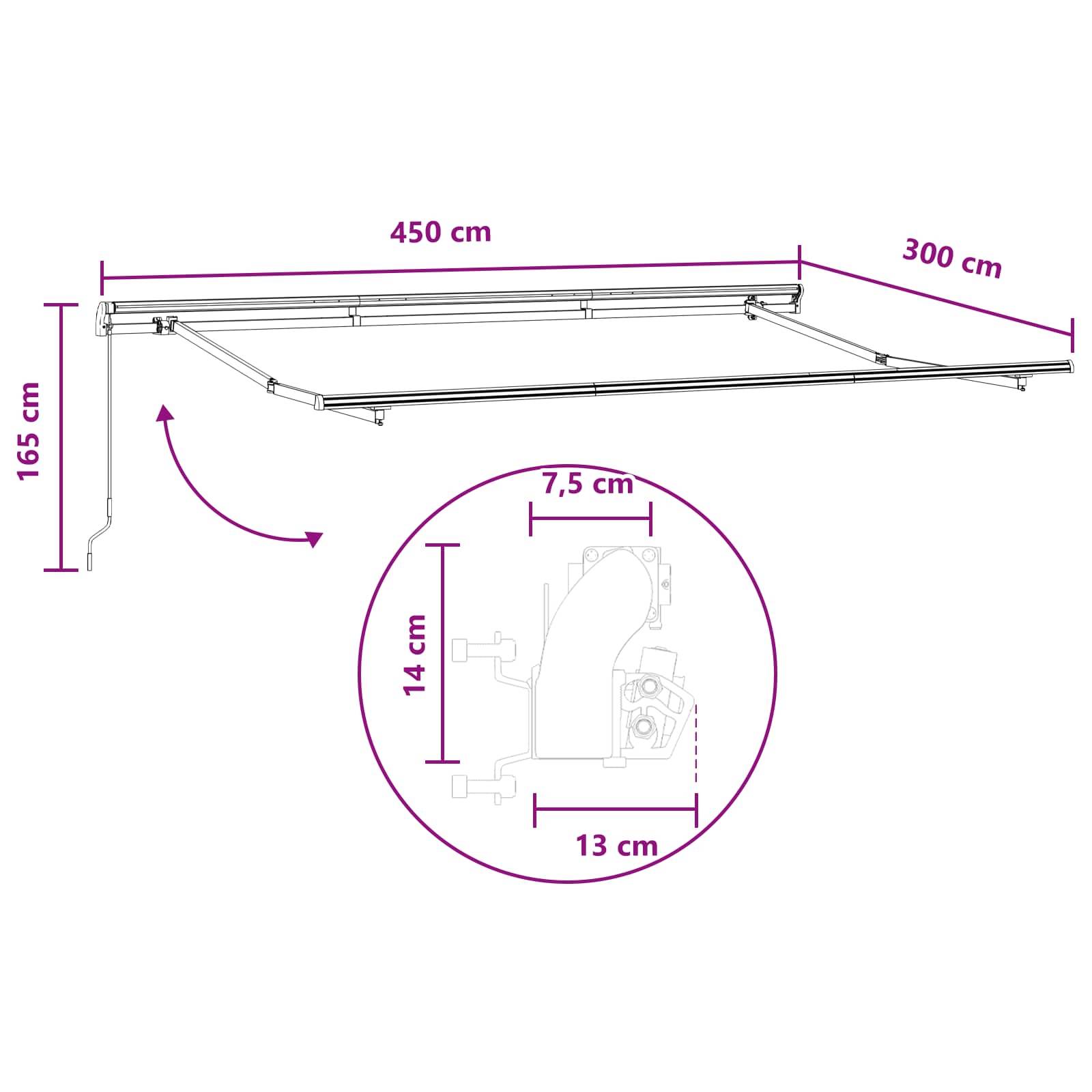 vidaXL Einziehbare Markise Sand 4,5 × 3 m 100% Polyester und Aluminium