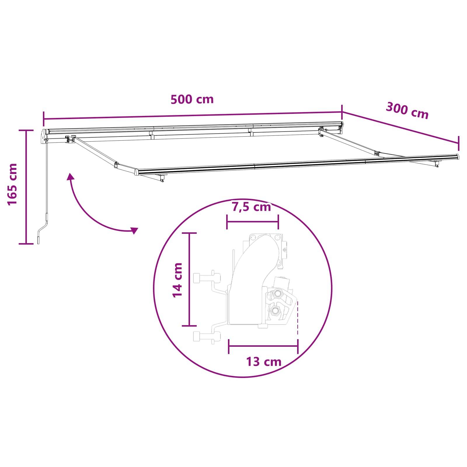 vidaXL Einziehbare Markise Hellgrau und Weiß 500 x 300 cm