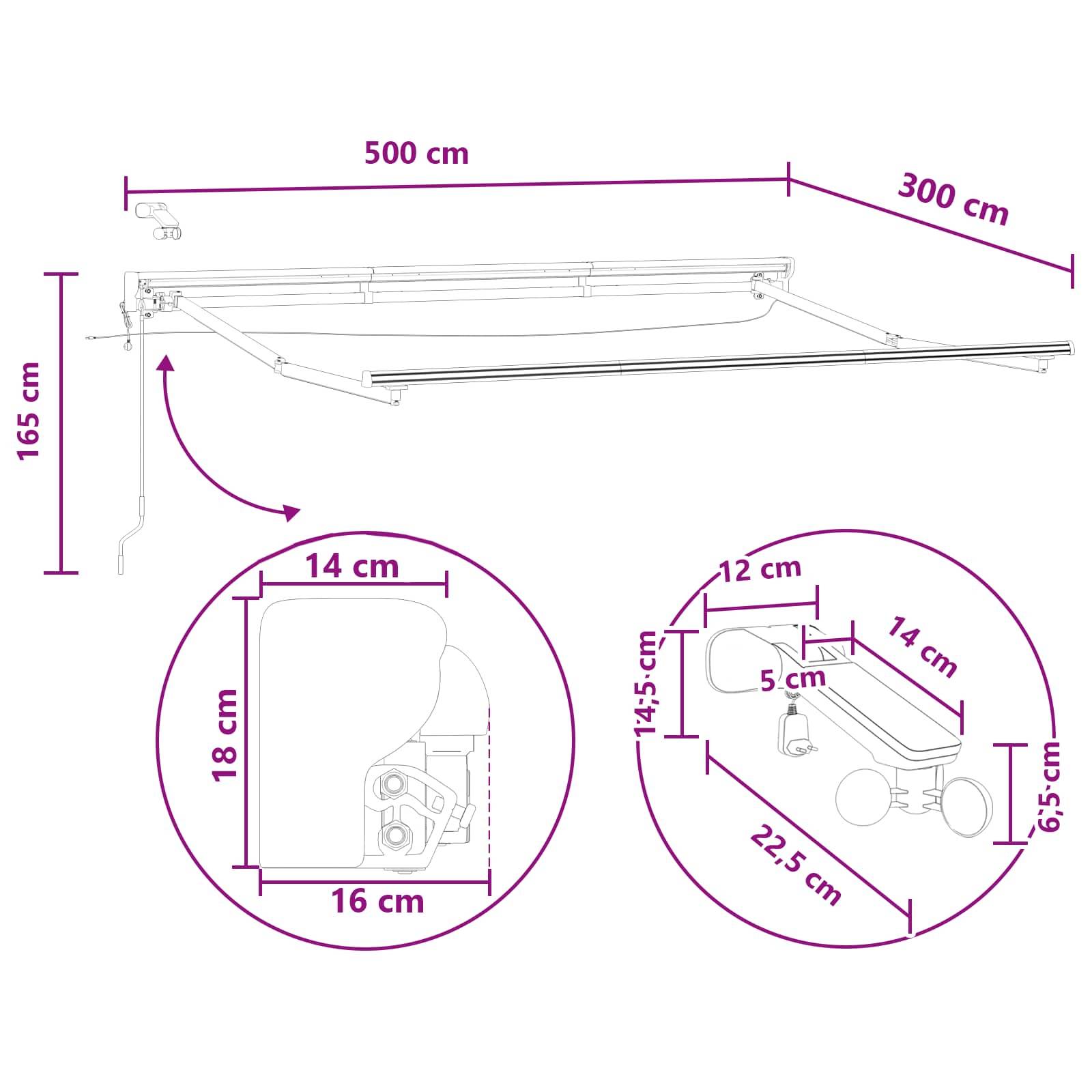 vidaXL Elektrische ausziehbare Markise Taupe 5 x 3 m