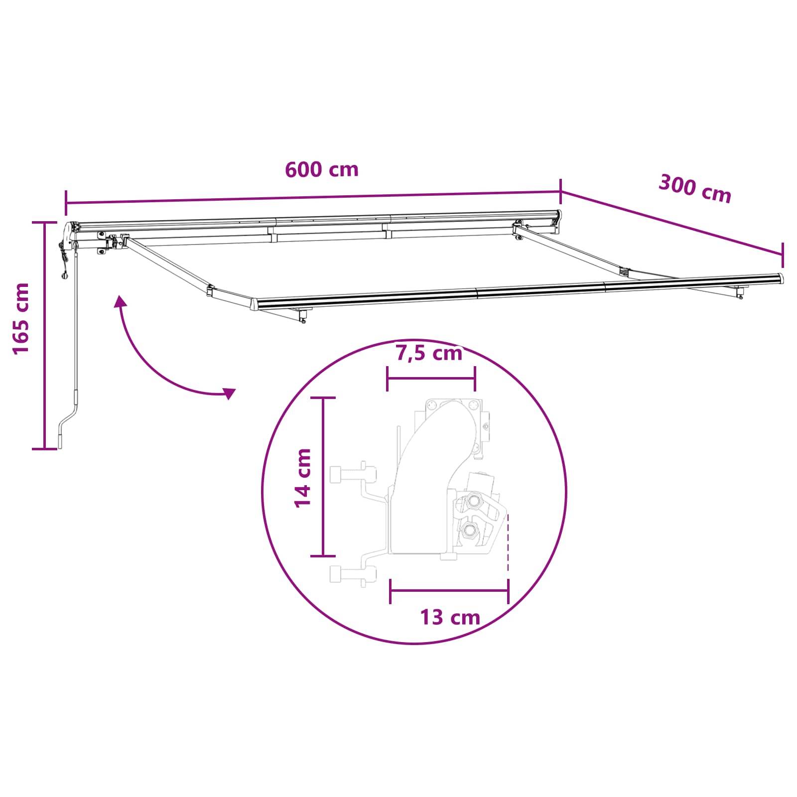 vidaXL Einziehbare Markise Hellgrau und Weiß 600 x 300 cm
