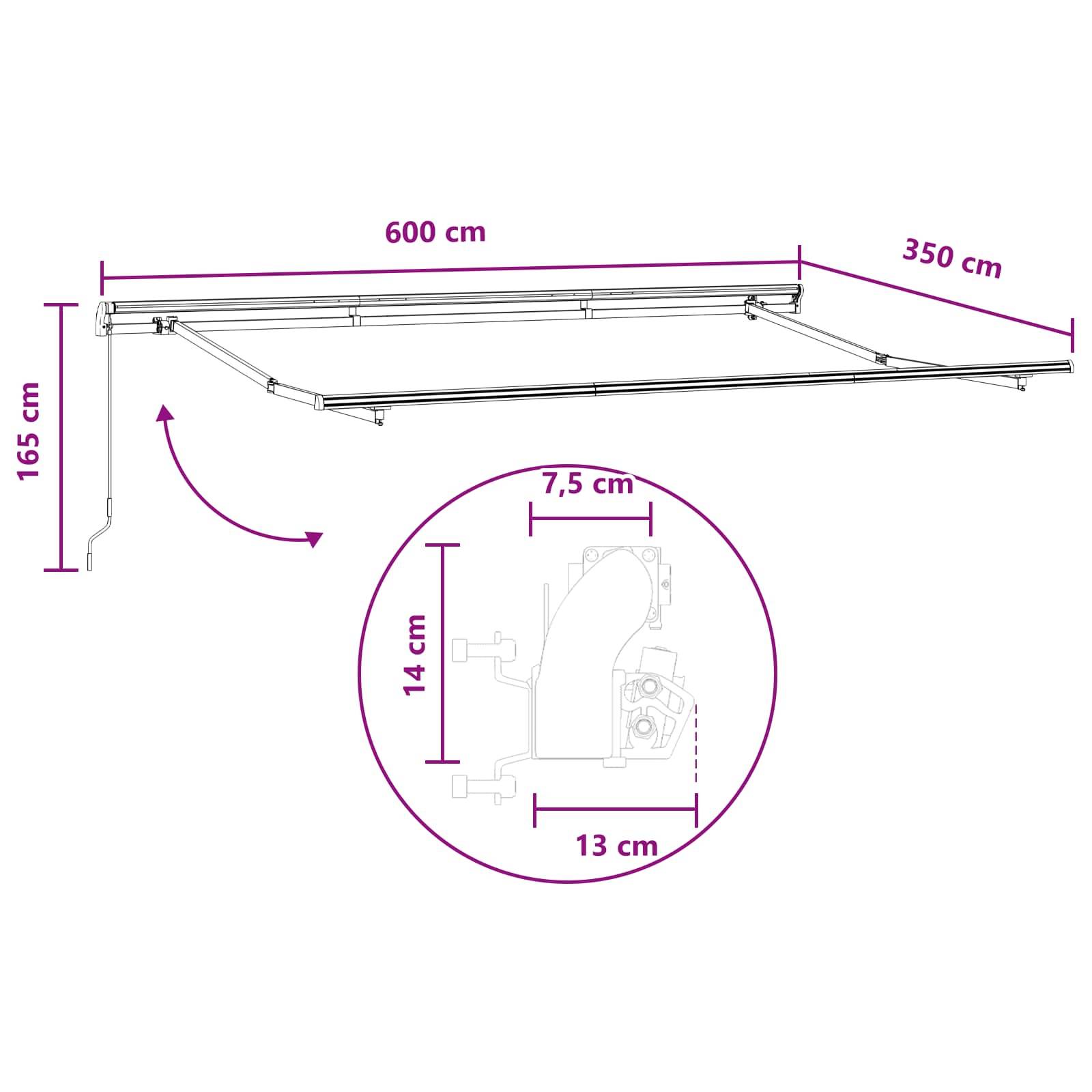 vidaXL Einziehbare Markise Hellgrau und Weiß 600 x 350 cm