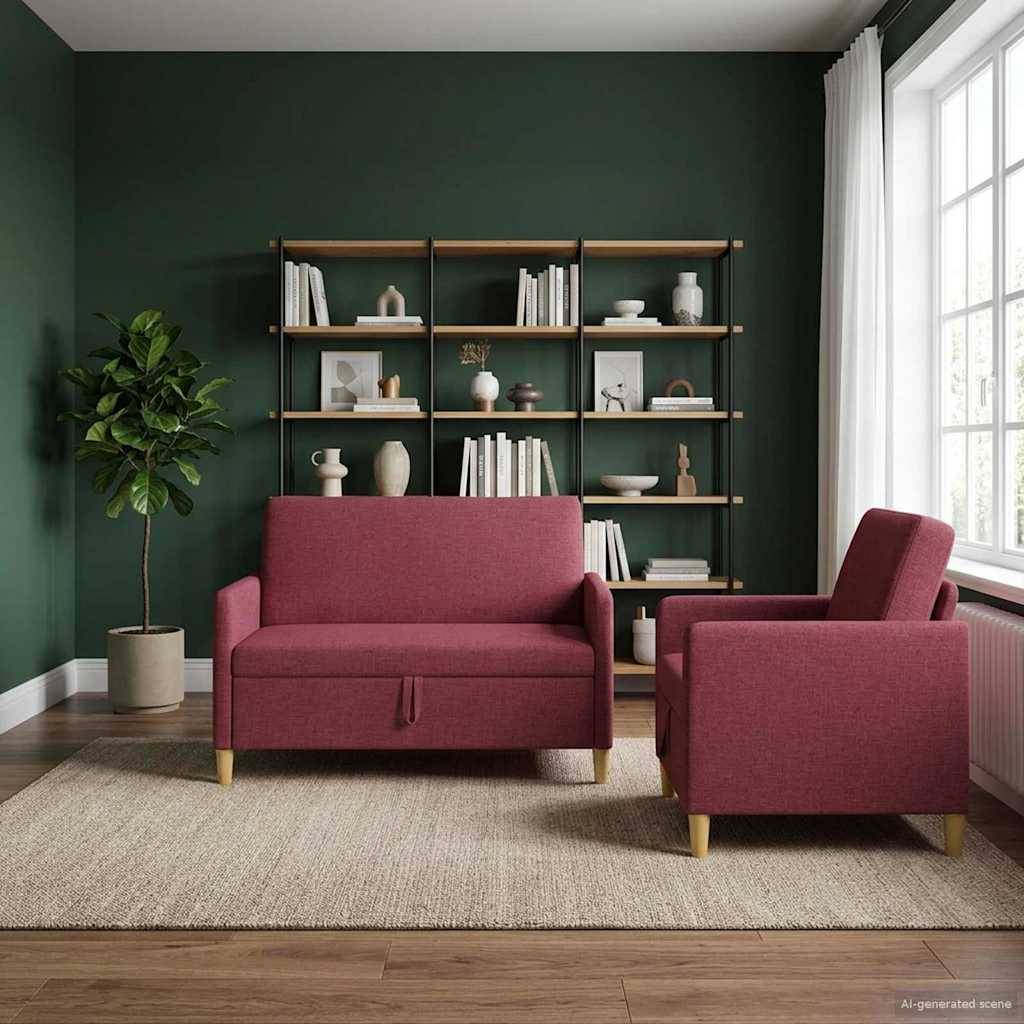 vidaXL Sofa Set mit Stauraum 2 pcs Weinrot Polyester