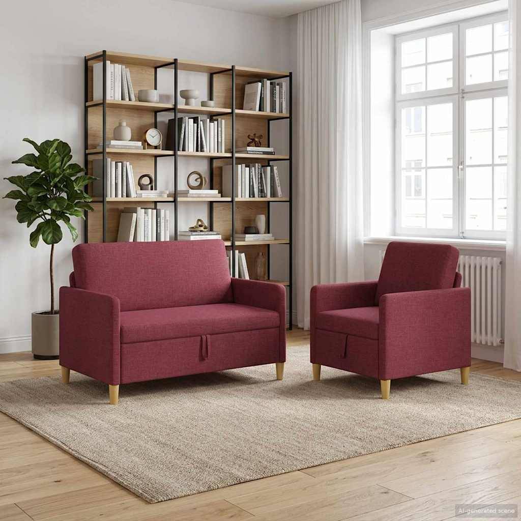 vidaXL Sofa Set mit Stauraum 2 pcs Weinrot Polyester
