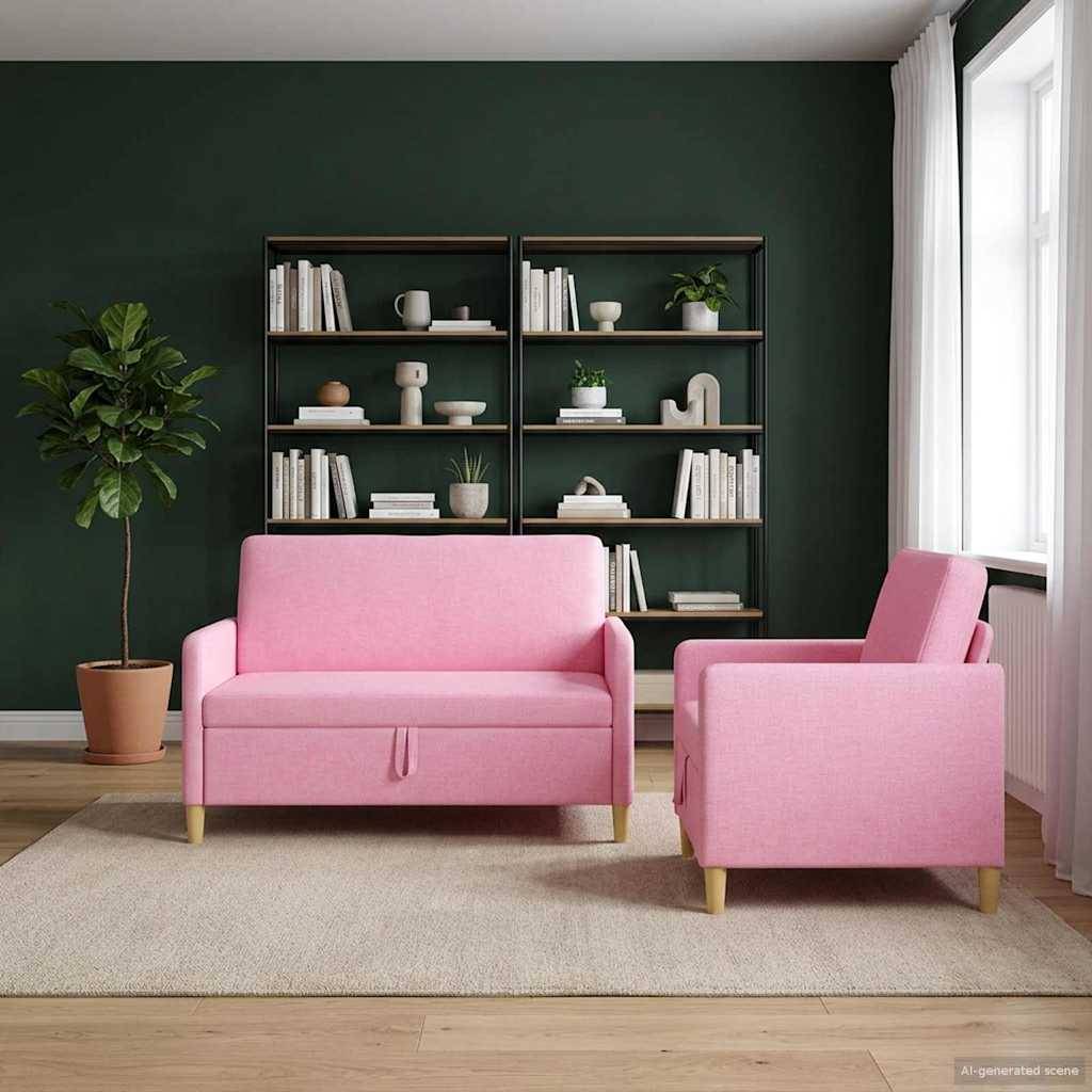 vidaXL Sofa Set mit Stauraum 2 pcs Rosa Polyester