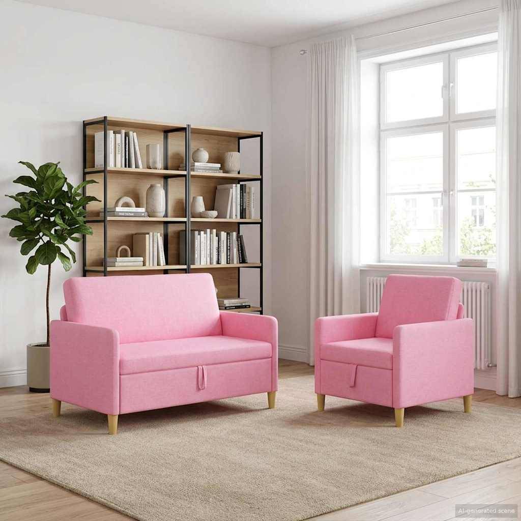vidaXL Sofa Set mit Stauraum 2 pcs Rosa Polyester