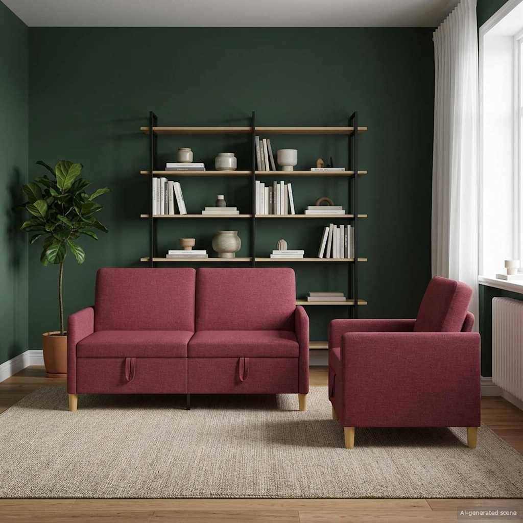 vidaXL Sofa Set mit Stauraum 2 pcs Weinrot Polyester
