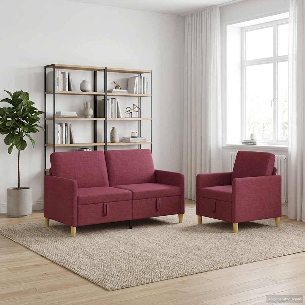 vidaXL Sofa Set mit Stauraum 2 pcs Weinrot Polyester