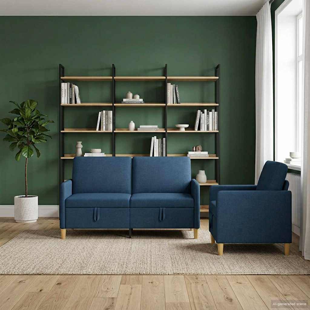 vidaXL Sofa Set mit Stauraum 2 pcs Blau Polyester