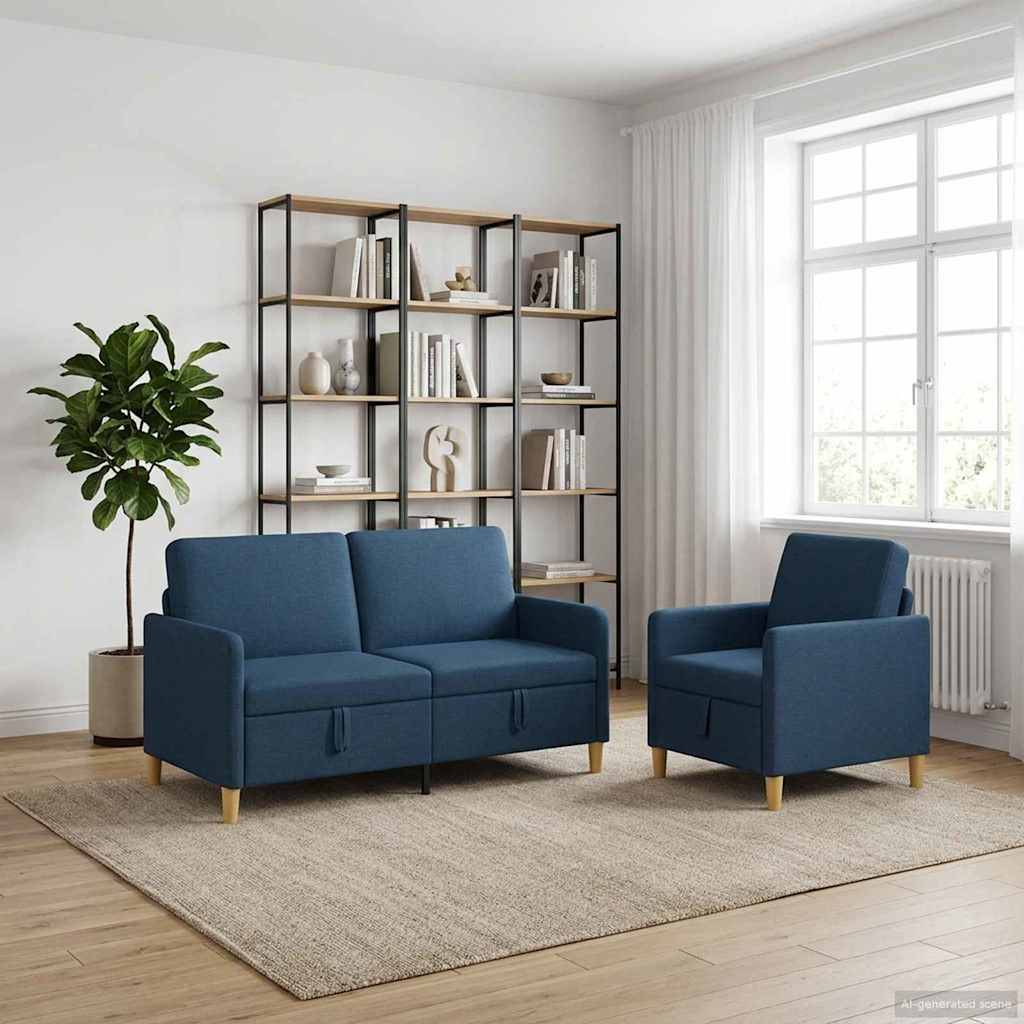 vidaXL Sofa Set mit Stauraum 2 pcs Blau Polyester