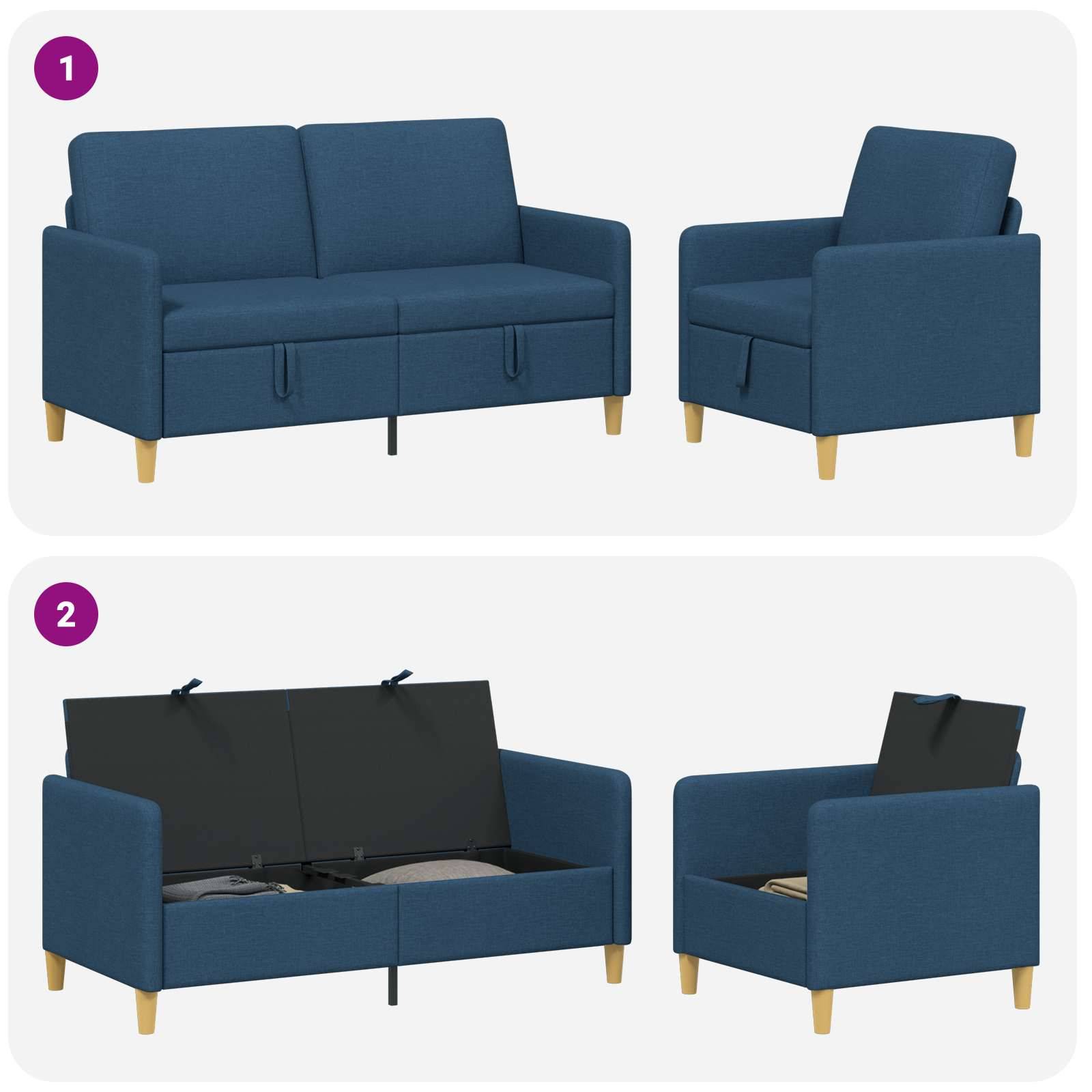 vidaXL Sofa Set mit Stauraum 2 pcs Blau Polyester