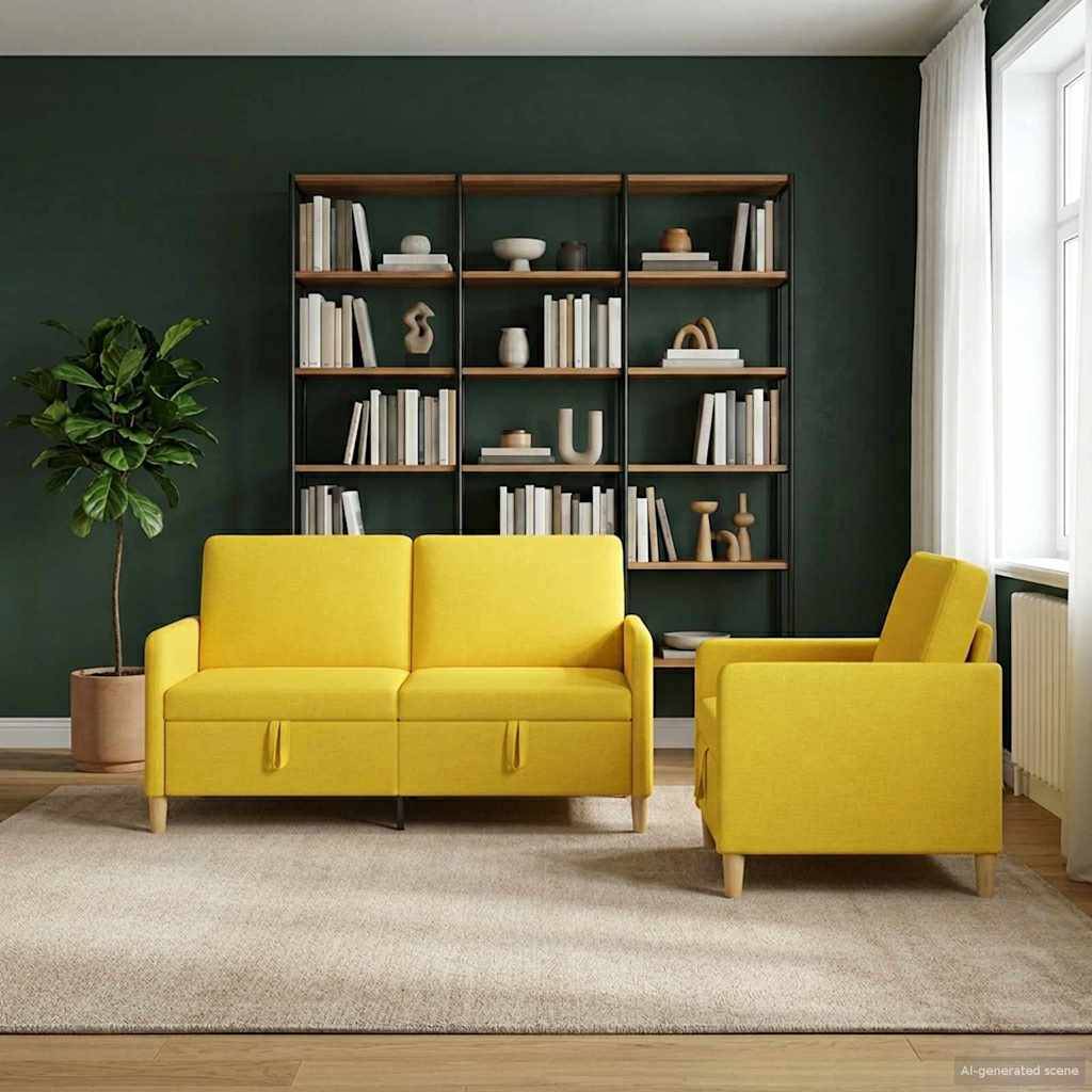 vidaXL Sofa Set mit Stauraum 2 pcs Helles Gelb Polyester