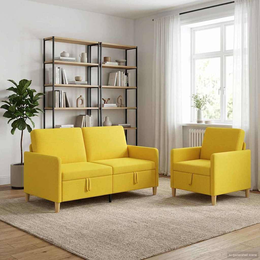 vidaXL Sofa Set mit Stauraum 2 pcs Helles Gelb Polyester
