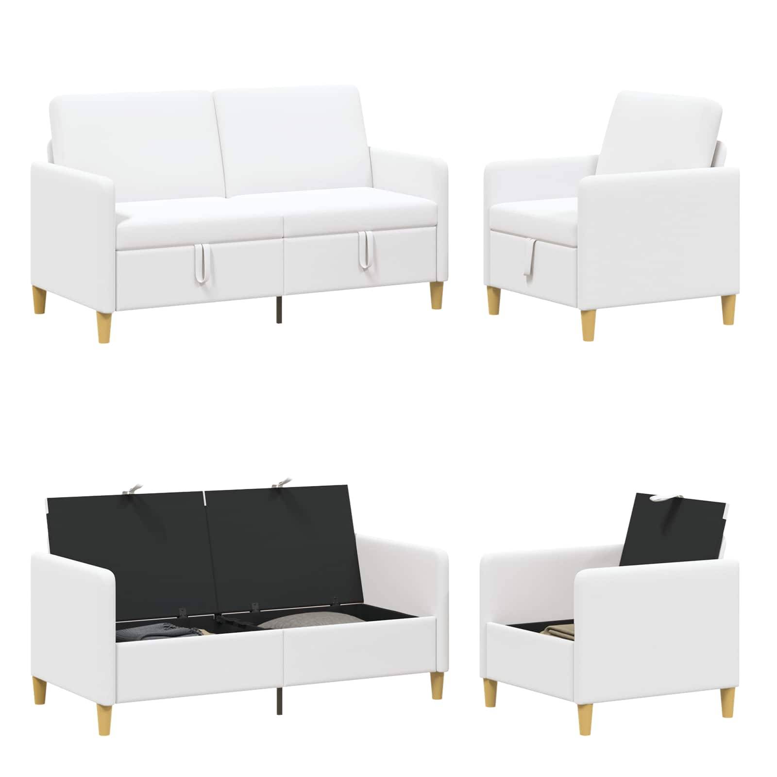vidaXL Sofa Set mit Stauraum 2 pcs Weiß Polyester