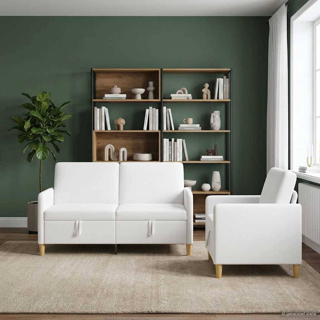 vidaXL Sofa Set mit Stauraum 2 pcs Weiß Polyester