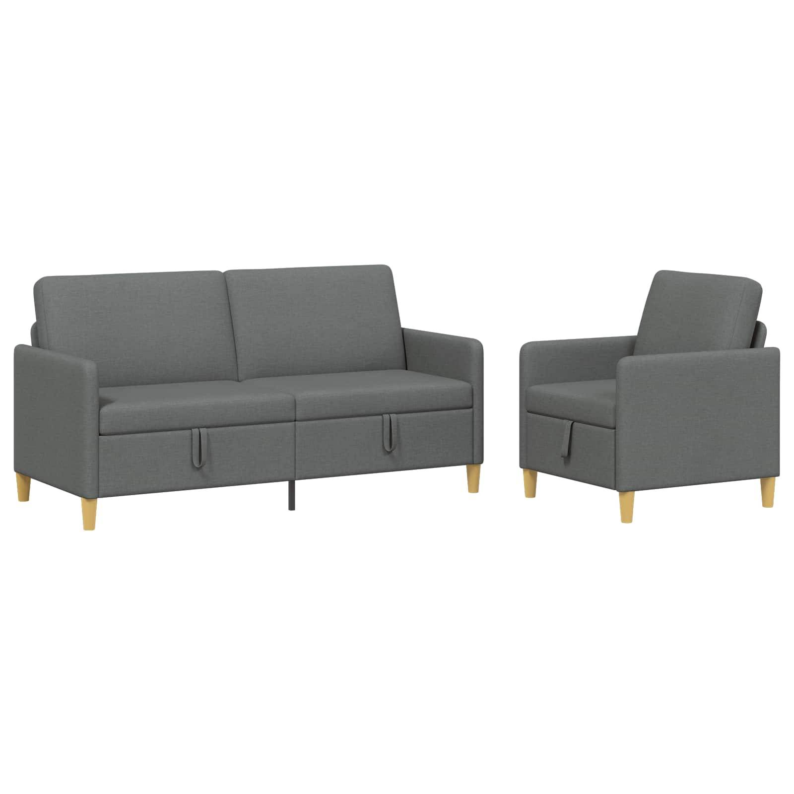 vidaXL Sofa Set mit Stauraum 2 pcs Dunkelgrau Polyester