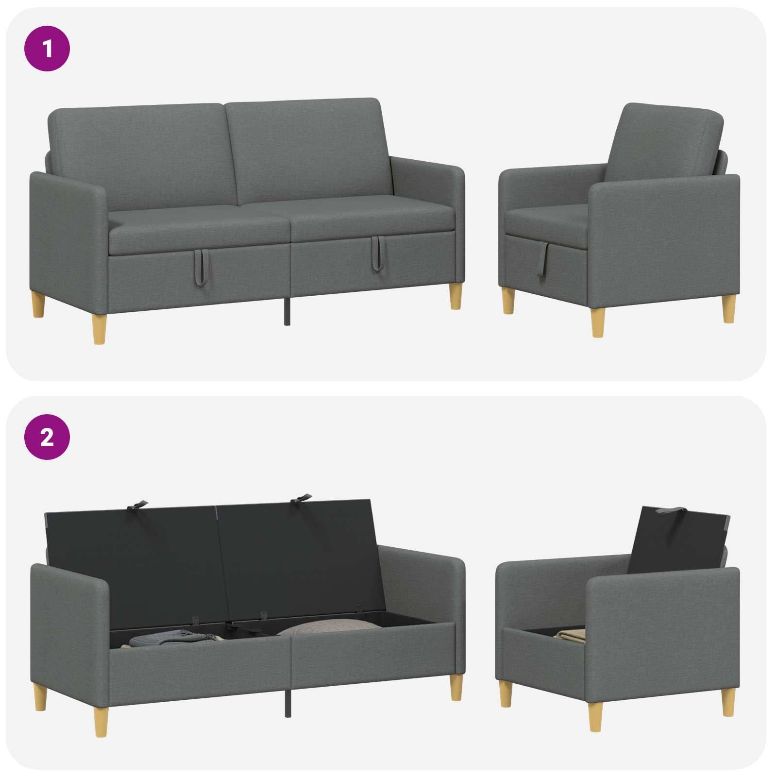 vidaXL Sofa Set mit Stauraum 2 pcs Dunkelgrau Polyester