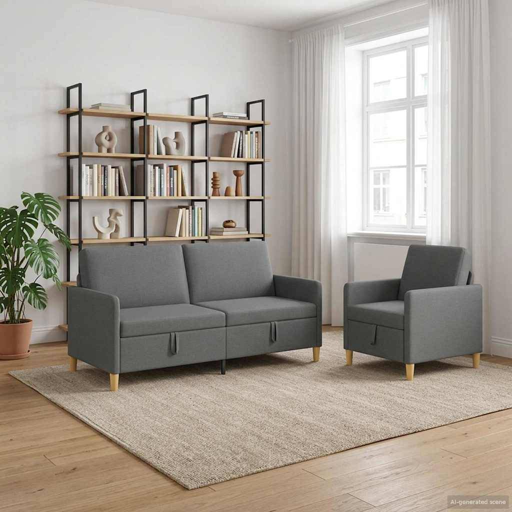 vidaXL Sofa Set mit Stauraum 2 pcs Dunkelgrau Polyester