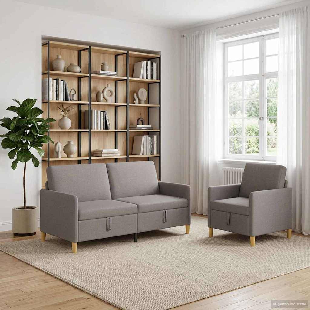 vidaXL Sofa Set mit Stauraum 2 pcs Taupe Polyester