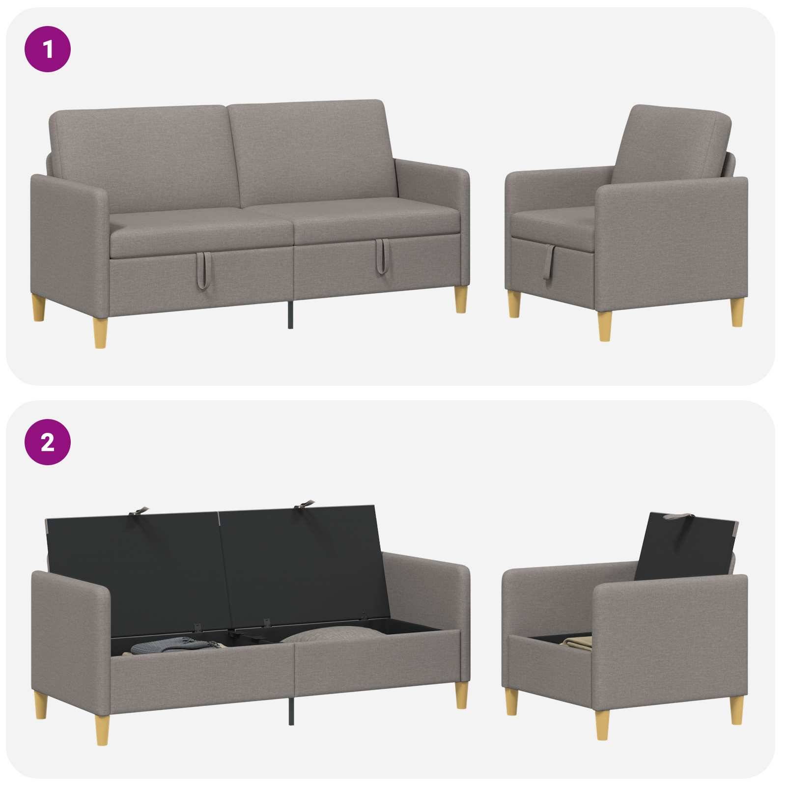 vidaXL Sofa Set mit Stauraum 2 pcs Taupe Polyester
