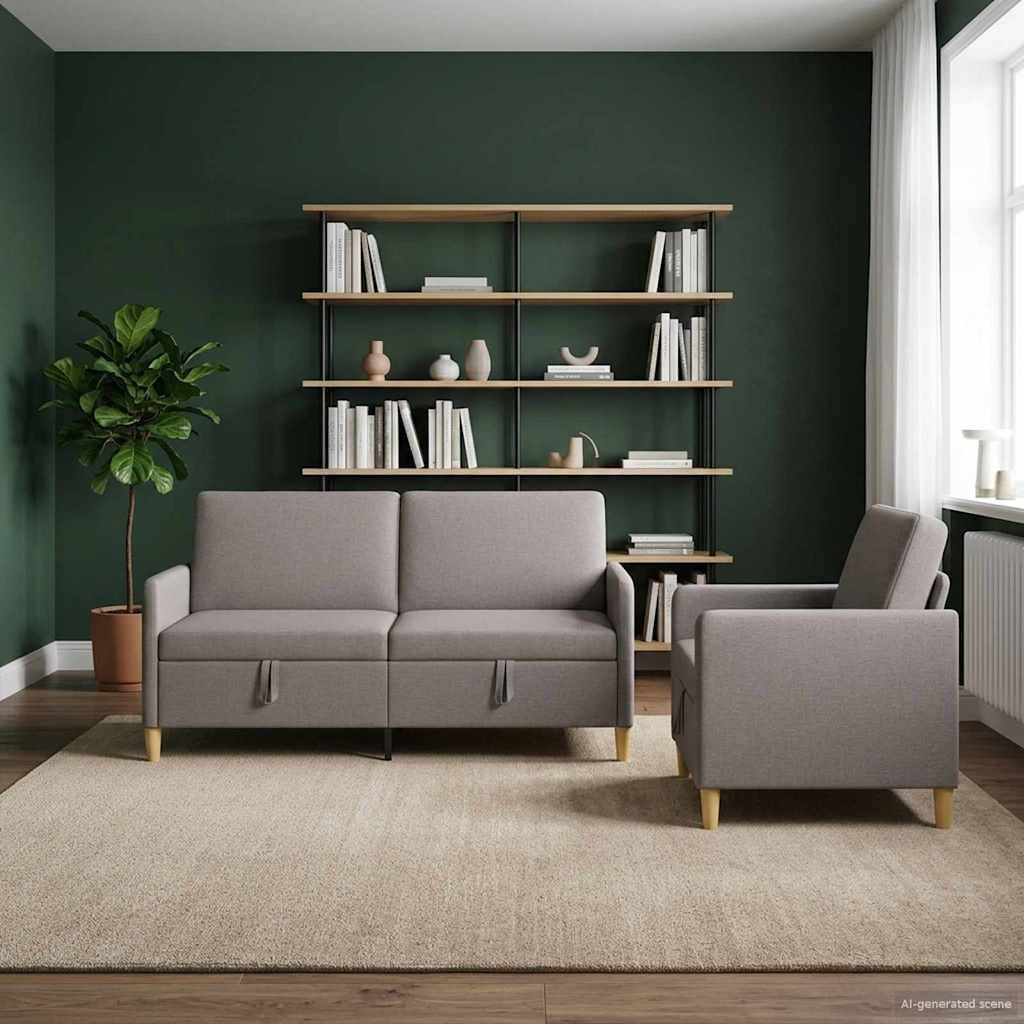 vidaXL Sofa Set mit Stauraum 2 pcs Taupe Polyester