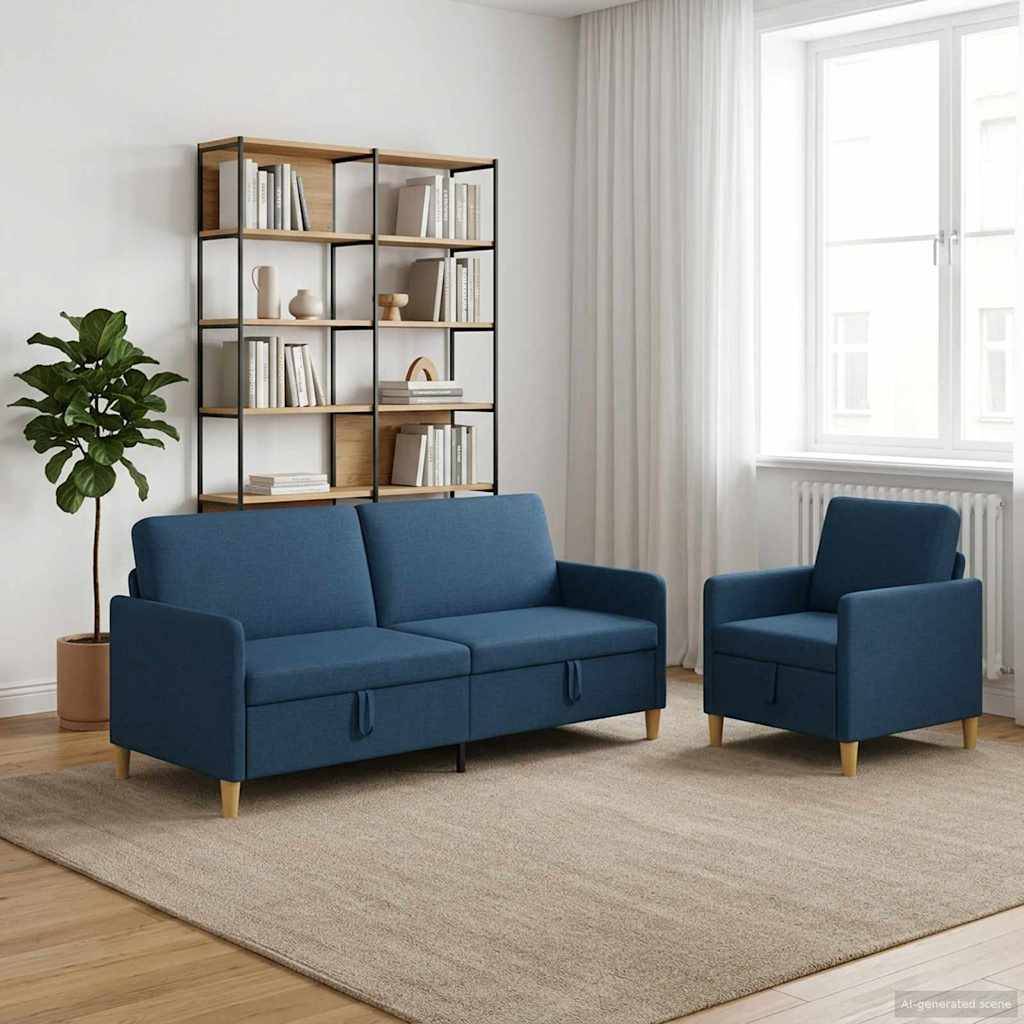 vidaXL Sofa Set mit Stauraum 2 pcs Blau Polyester