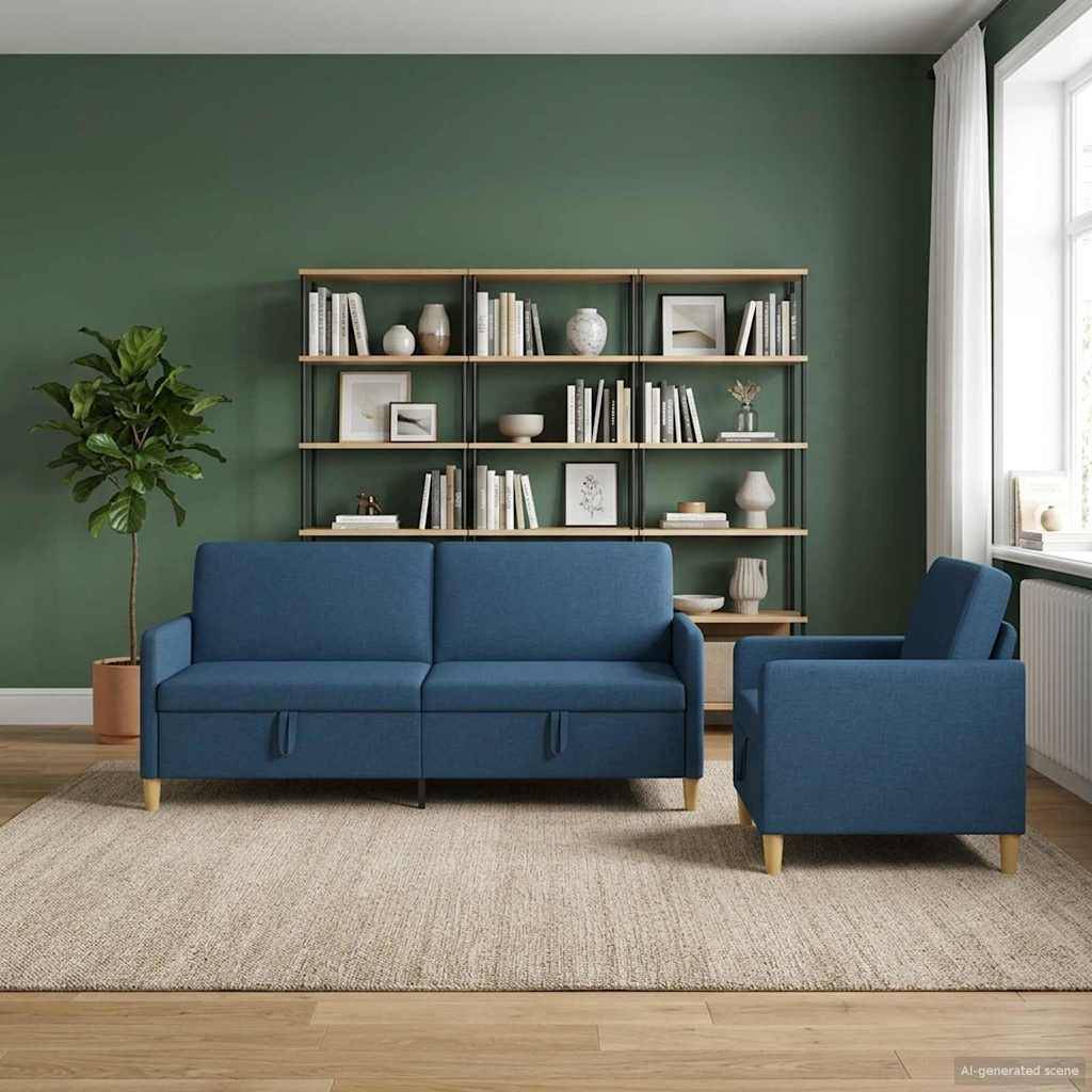 vidaXL Sofa Set mit Stauraum 2 pcs Blau Polyester