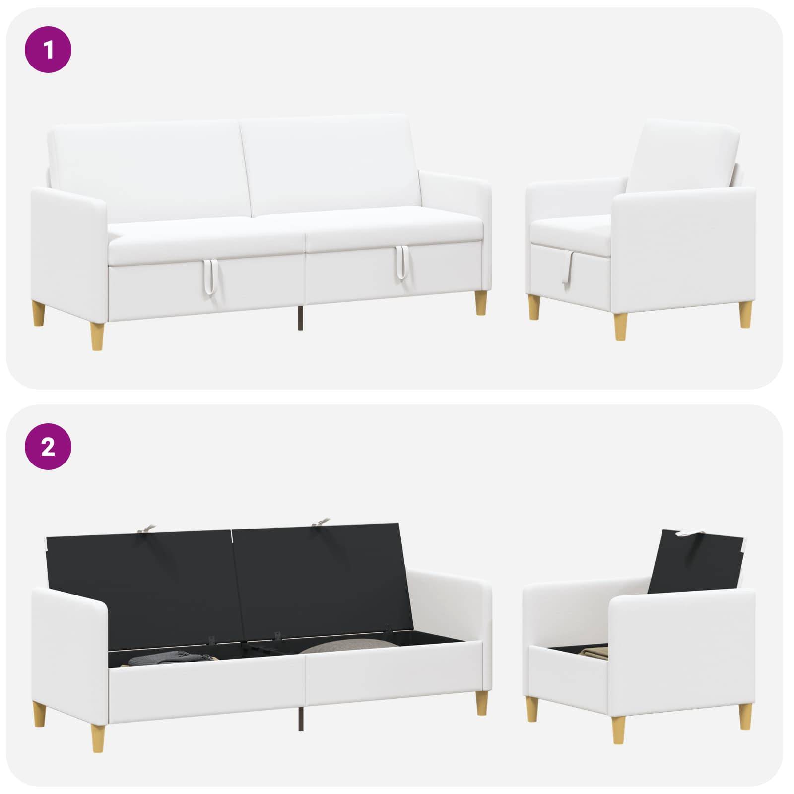 vidaXL Sofa Set mit Stauraum 2 pcs Weiß Polyester