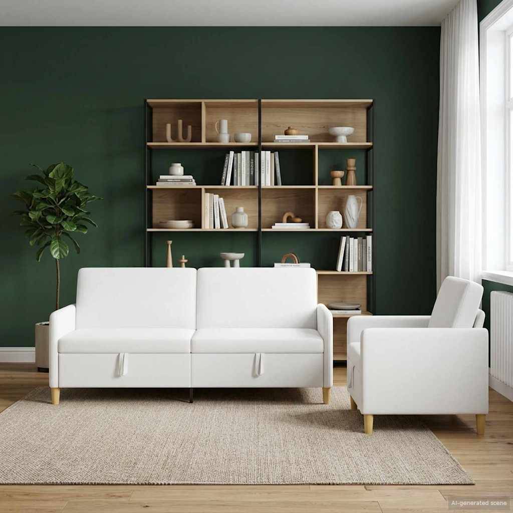 vidaXL Sofa Set mit Stauraum 2 pcs Weiß Polyester