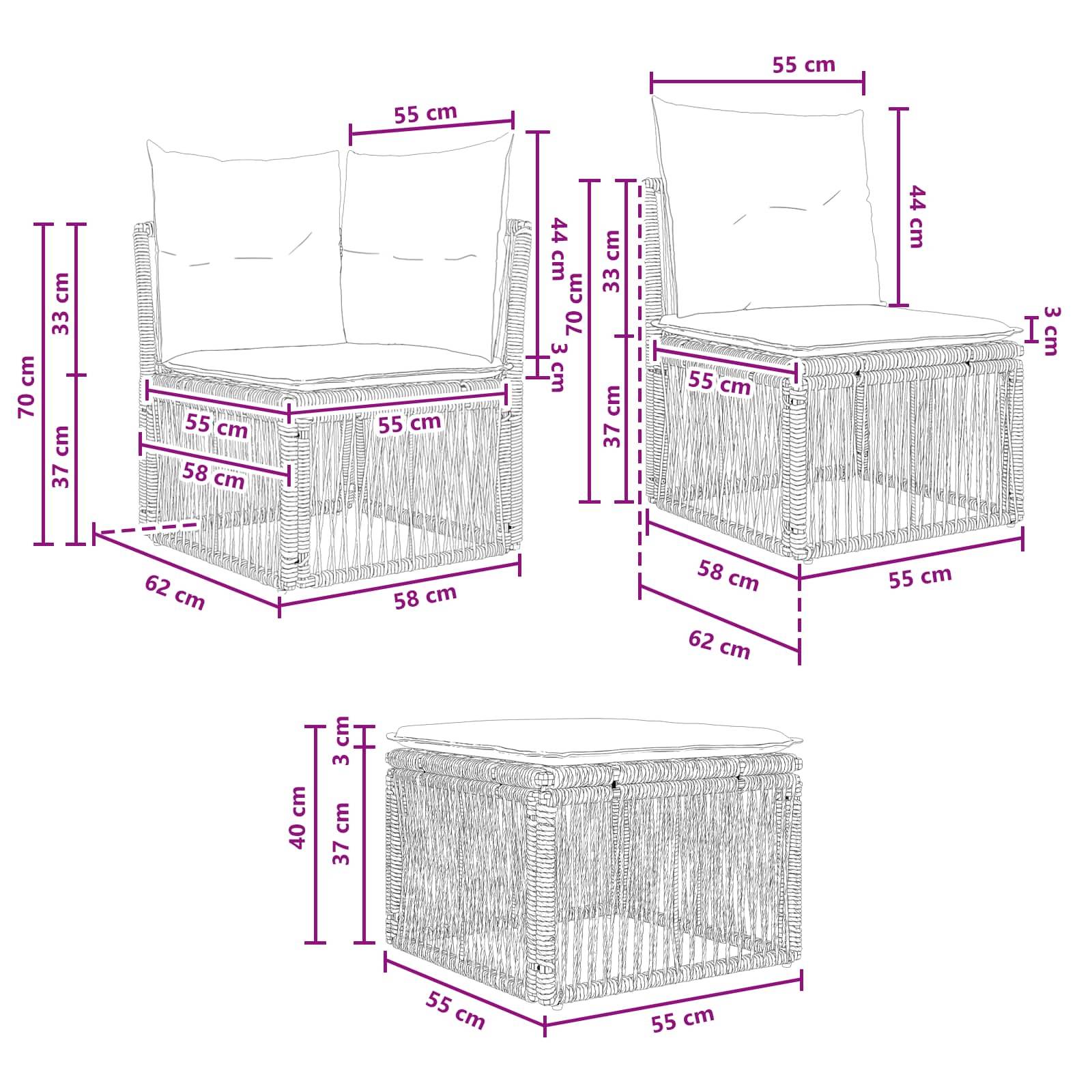 vidaXL Gartensofa-set 7 pcs Schwarz Poly-Rattan