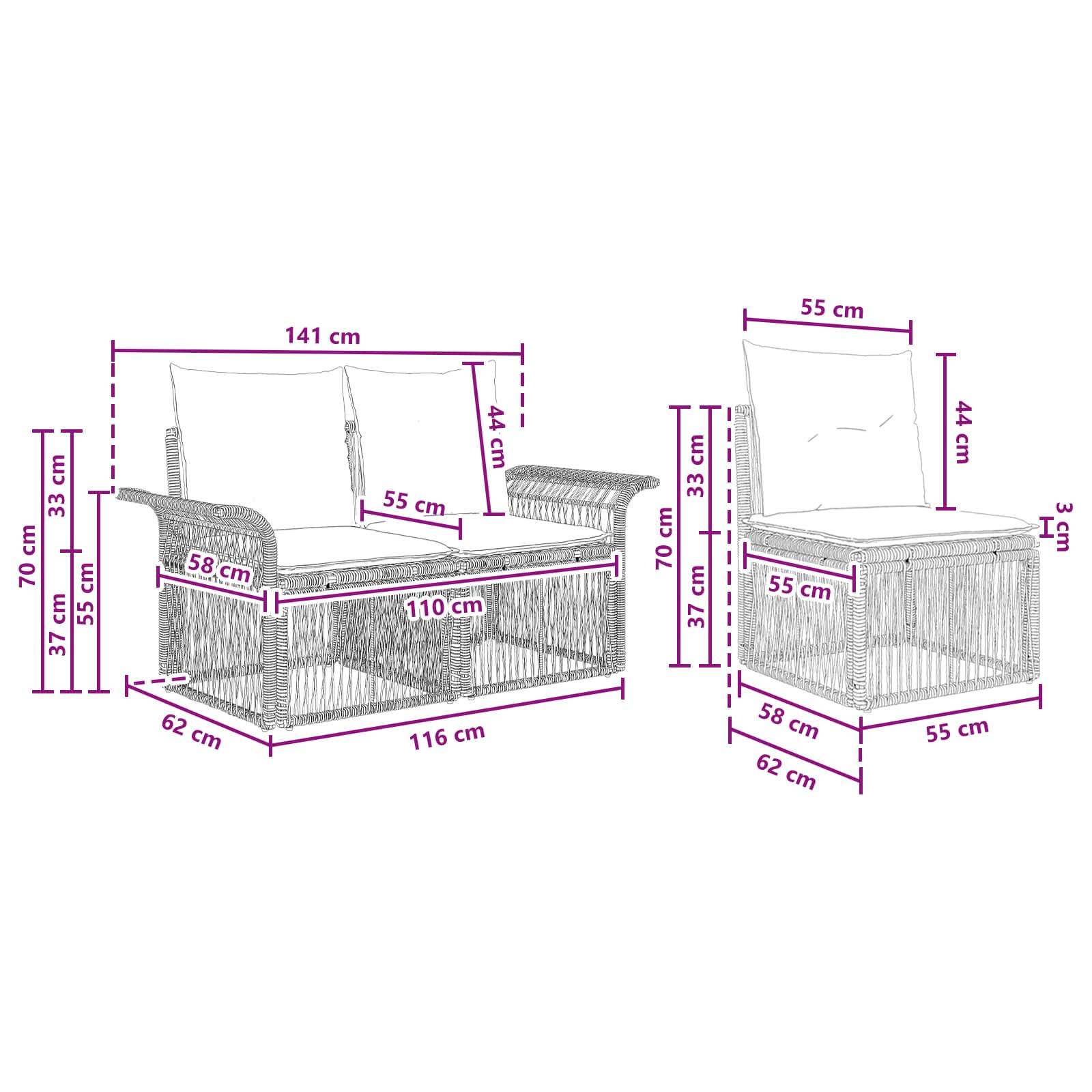 vidaXL Gartensofa-set 8 pcs Grau Poly-Rattan