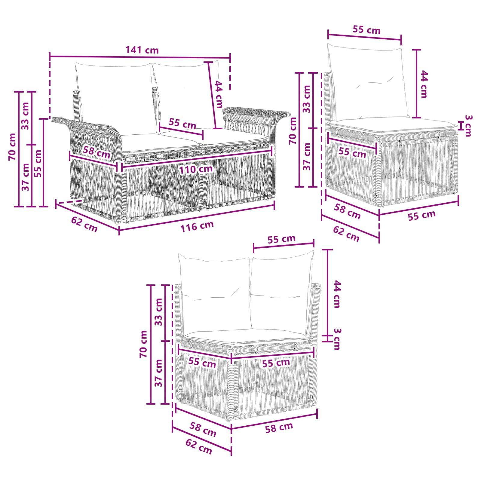 vidaXL Gartensofa-set 11 pcs Beige und Cremeweiß Poly-Rattan