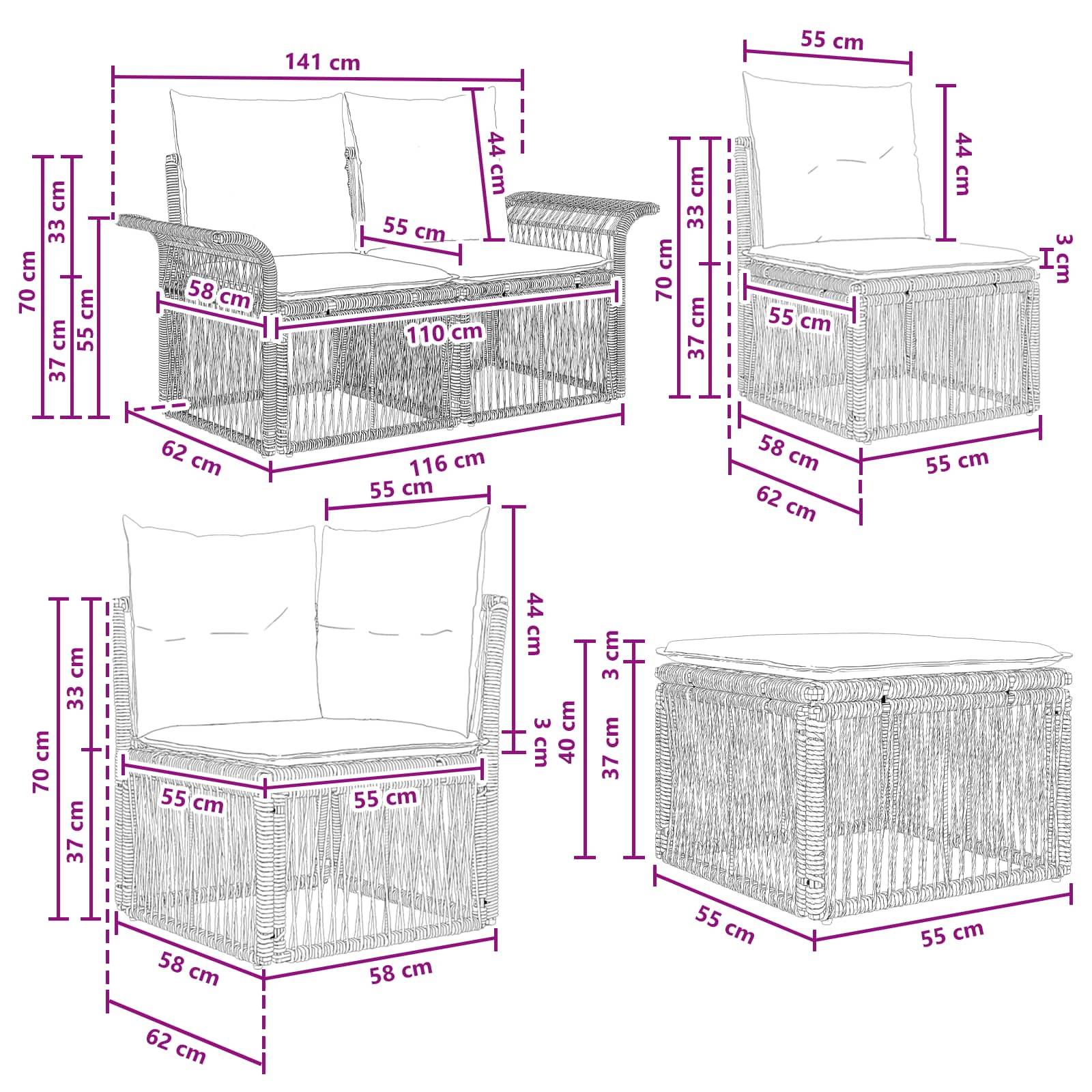 vidaXL Gartensofa-set 8 pcs Grau Poly-Rattan