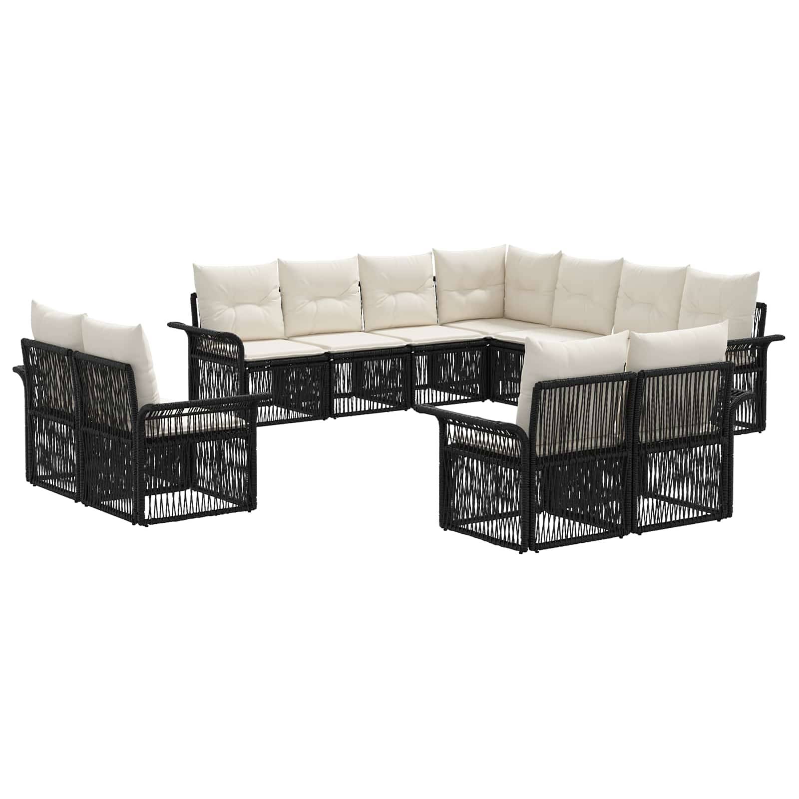 vidaXL Gartensofa-set 11 pcs Schwarz und Cremeweiß Poly-Rattan
